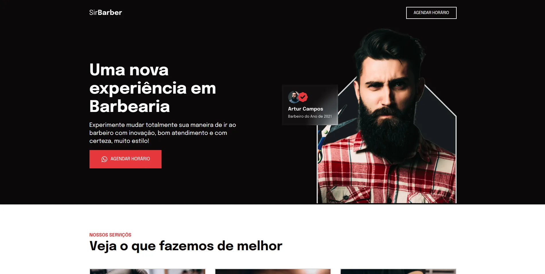 Página inicial do site de barbearia