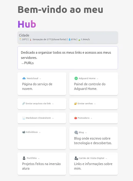 Captura de tela do projeto Hub mostrando links para projetos