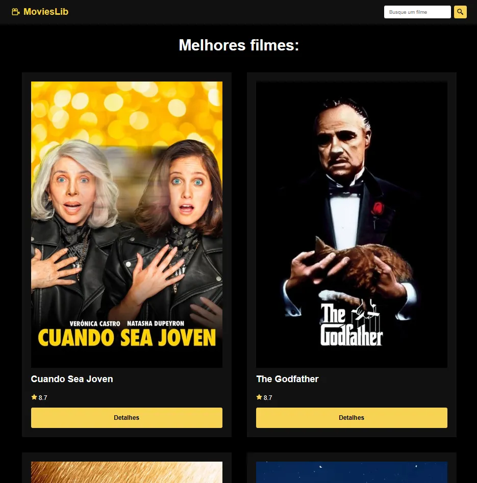 Interface da Movies Library para buscar filmes