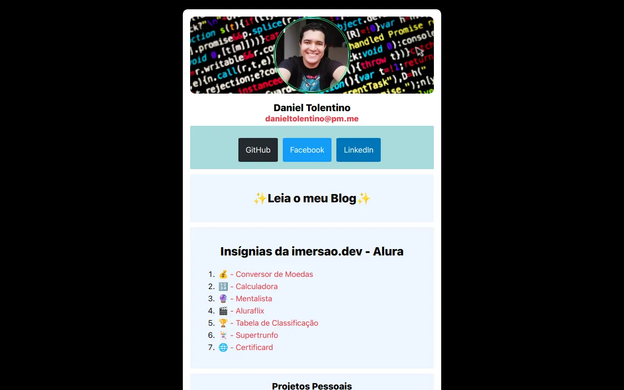 Captura de tela do primeiro portfólio